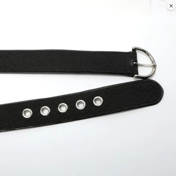 Coach Signature Jacquard Black Canvas Leather Belt Classic Monogram Silver K8 - Picture 8 of 16
